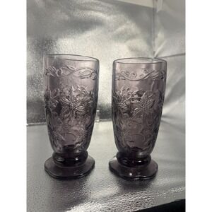Pair Princess House Fantasia Poinsettia Amethyst Glass 20oz Purple Tumbler